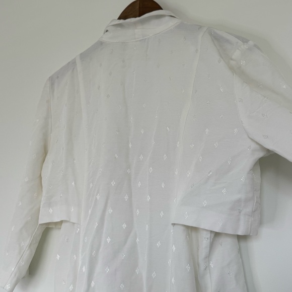 14 Vintage Old Money Minimalist White Patterned Collared V-Neck Midi Dress Gold - Picture 10 of 13